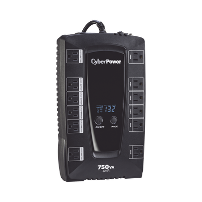 CYBERPOWER - UPS de 750 VA/450 W, Topología Línea Interactiva, Entrada 120 Vca NEMA 5-15P, Tipo Gabinete Compacto, Con 12 Tomas NEMA 5-15R