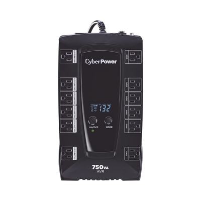 CYBERPOWER - UPS de 750 VA/450 W, Topología Línea Interactiva, Entrada 120 Vca NEMA 5-15P, Tipo Gabinete Compacto, Con 12 Tomas NEMA 5-15R