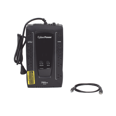 CYBERPOWER - UPS de 750 VA/450 W, Topología Línea Interactiva, Entrada 120 Vca NEMA 5-15P, Tipo Gabinete Compacto, Con 12 Tomas NEMA 5-15R