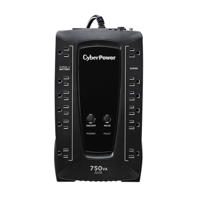 CYBERPOWER - UPS de 750 VA/450 W, Topología Línea Interactiva, Entrada 120 Vca NEMA 5-15P, Tipo Gabinete Compacto, Con 12 Tomas NEMA 5-15R