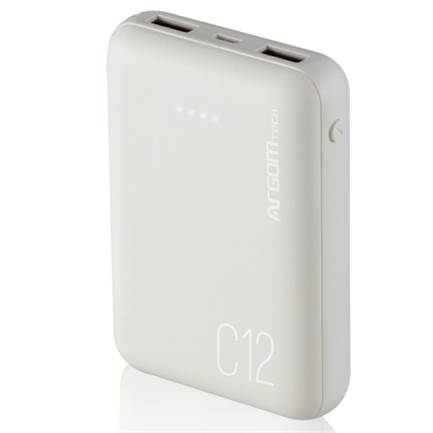 ARGOMTECH - Power Bank Argomtech C12 Ultracompacto 12000mAh  2 Puertos 2.1A/2A Color Blanco