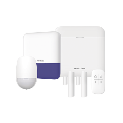 HIKVISION - (AX PRO) KIT de Alarma AX PRO / Incluye: 1 Hub con bateria de respaldo / 1 Sensores PIR / 2 Contactos Magnéticos / 1 Control Remoto / 1 Sirena Inalambrica Exterior / WiFi / Compatible con Hik-Connect P2P