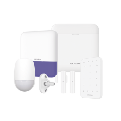 HIKVISION - (AX PRO) KIT de Alarma AX PRO / Incluye: 1 Hub con bateria de respaldo / 1 Sensores PIR / 1 Montaje Universal para PIR / 2 Contactos Magnéticos / 1 Teclado / 1 Sirena Inalambrica Exterior / WiFi / Compatible con Hik-Connect P2P