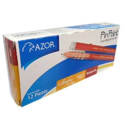 AZOR - Boligrafo Azor Pin Point UltraFino Redondo Punta Aguja Fina 0.5 mm Color Rojo C/12