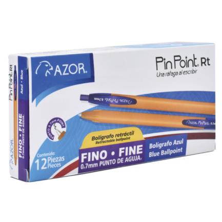 AZOR - Boligrafo Azor Pin Point RT Retractil Punto Fino 0.7mm Tinta Azul Caja C/12