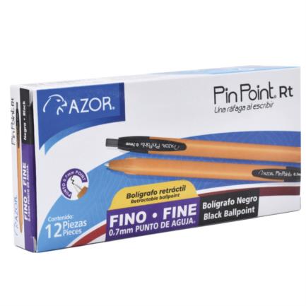 AZOR - Boligrafo Azor Pin Point RT Retractil Punto fino 0.7mm Tinta Negra Caja C/12