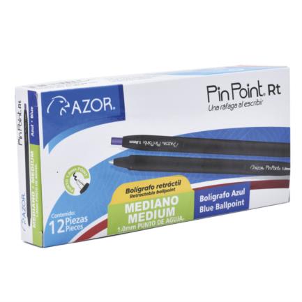 AZOR - Boligrafo Azor Pin Point RT Retractil Punto Mediano 1.0mm Tinta Azul Caja C/12