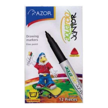 AZOR - Marcador Aquarelo Junior Punta Fina Color Negro C/12 Pzas