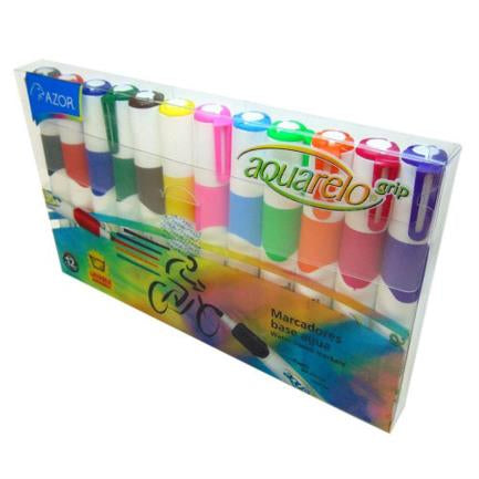 AZOR - Marcador Aquarelo Grip Colores Surtidos Estuche C/12 Pzas