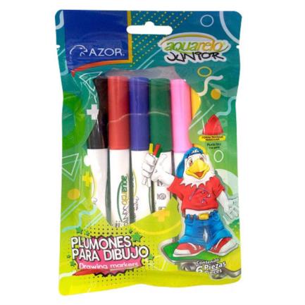 AZOR - Marcador Aquarelo Junior Punta Fina Colores Surtidos C/6 Pzas