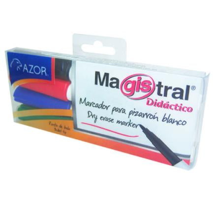 AZOR - Marcador Pizarrón Magistral Didáctico Punta Fina Colores Surtidos C/4