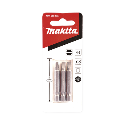 MAKITA - Punta plana para atornillar de 4-5 x 50 mm forma “E”, zanco tipo hexagonal de 1/4" con punta magnética, blíster con 3 piezas.