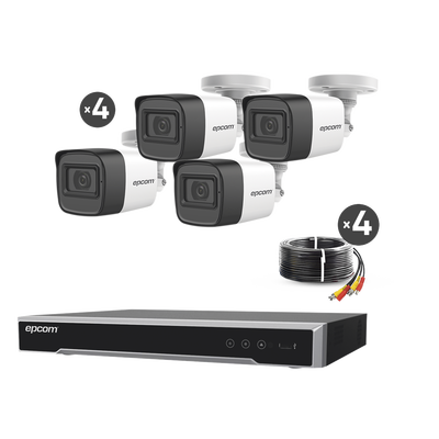 EPCOM PROFESSIONAL - Kit TURBOHD 5 Megapixel / DVR 4 Canales / 4 Cámaras de 5 Megapixel con Micrófono Integrado / 4 Cables 18 Metros / Fuente de Poder Profesional