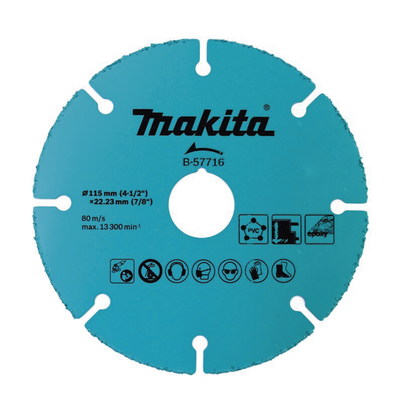 MAKITA - Disco de carburo de tugsteno 4 1/2" multi-material para esmeriladora, Ideal para Yeso y Epóxicos.