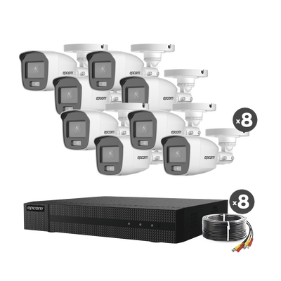 EPCOM PROFESSIONAL - Kit TurboHD 1080p / DVR 8 Canales / 8 Cámaras Bala ColorVu con Microfono Integrado / Fuente de Poder / Accesorios de Instalación
