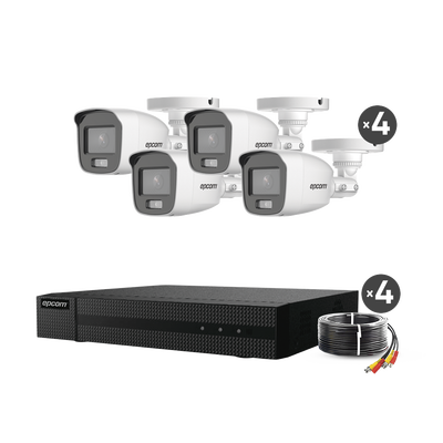 EPCOM PROFESSIONAL - Kit TurboHD 1080p / DVR 4 Canales / 4 Cámaras Bala ColorVu con Microfono Integrado / Fuente de Poder / Accesorios de Instalación