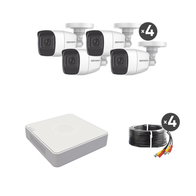 EPCOM PROFESSIONAL - (MICRÓFONO Integrado) Kit TurboHD 1080p Lite / DVR 4 canales / Audio por Coaxitron / 4 Cámaras Bala de Metal con Micrófono Integrado