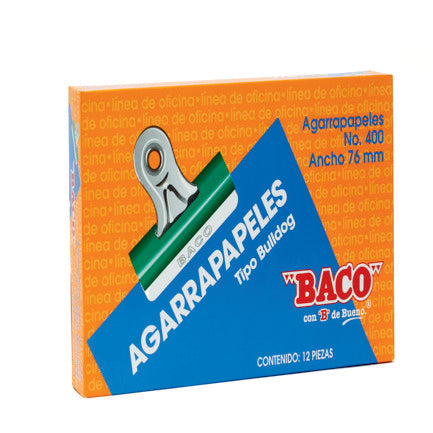 BACO - AGARRAPAPEL BACO BULL-DOG No.400 VERDE 76MM C/12