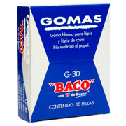 BACO - BORRADOR BACO BLANCO P/LAPIZ MEDIANO C/30 BORRADORES