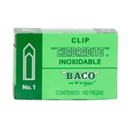 BACO - Clip Baco Cuadradito #1 Niquelado Paquete c/10 Cajas c/100 Clips c/u