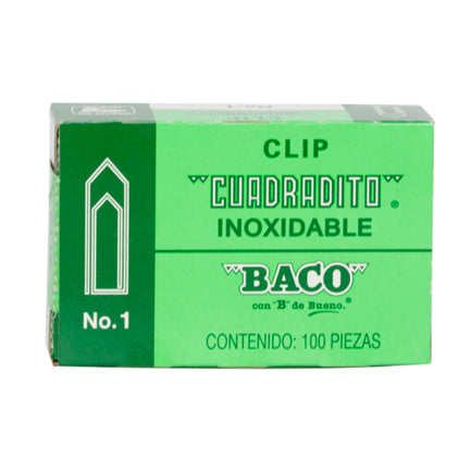 BACO - Clip Baco Cuadradito #1 Niquelado Paquete c/10 Cajas c/100 Clips c/u