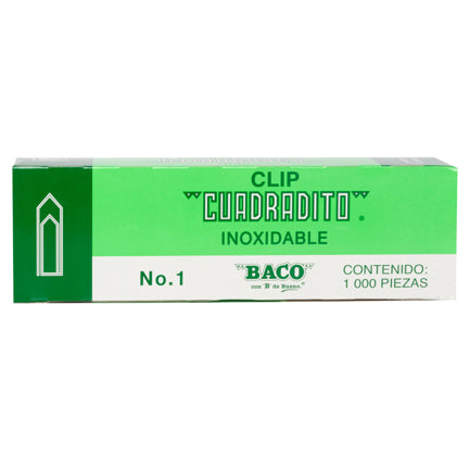 BACO - Clip Baco Cuadradito #1 Niquelado Paquete c/10 Cajas c/100 Clips c/u