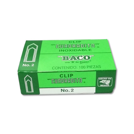BACO - Clip Baco Cuadradito #2 Niquelado Paquete c/10 Cajas c/100 Clips c/u