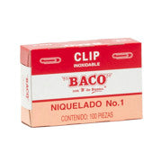 BACO - Clip Niquelado Baco #1 Paquete c/10 Cajas c/100 Clips c/u