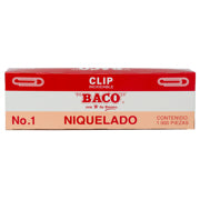 BACO - Clip Niquelado Baco #1 Paquete c/10 Cajas c/100 Clips c/u