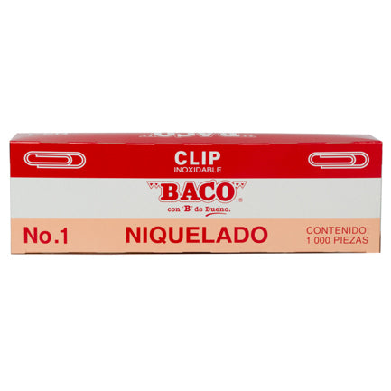 BACO - Clip Niquelado Baco #1 Paquete c/10 Cajas c/100 Clips c/u
