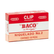 BACO - Clip Niquelado Baco #2 Paquete c/10 Cajas c/100 Clips c/u