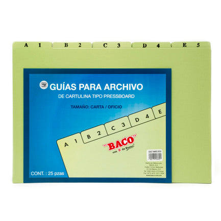 BACO - Guías Baco para Archivos Alfabéticas Oficio C/25 Pzas