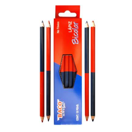 BACO - Lápiz Baco Bicolor Color Rojo-Azul C/12 Pzas