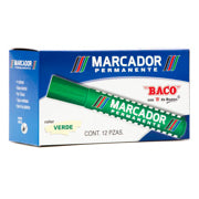 BACO - MARCADOR BACO PERMANENTE PLASTICO VERDE C/12