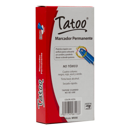 BACO - Marcador Baco Tatoo Permanente Punto Fino Color Azul C/10 Pzas