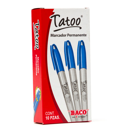 BACO - Marcador Baco Tatoo Permanente Punto Fino Color Azul C/10 Pzas