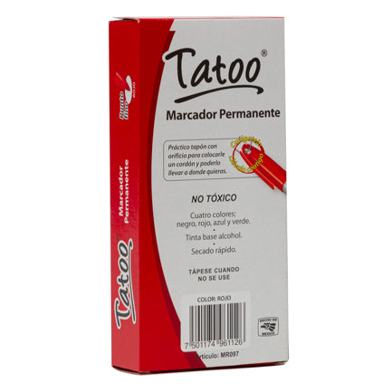 BACO - Marcador Baco Tatoo Permanente Punto Fino Color Rojo C/10 Pzas