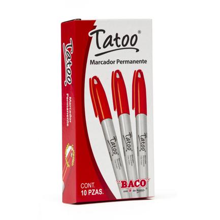 BACO - Marcador Baco Tatoo Permanente Punto Fino Color Rojo C/10 Pzas