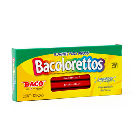 BACO - Marcador Baco Plumin Bacoloretto Color Rojo C/12 Pzas