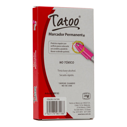 BACO - MARCADOR PERM TATOO P/FINO ROSA FUCSIA CAJA C/6