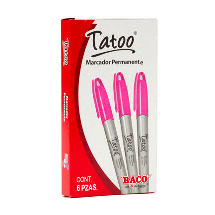 BACO - MARCADOR PERM TATOO P/FINO ROSA FUCSIA CAJA C/6