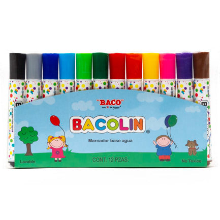 BACO - Marcador Baco Base Agua Bacolin Lavable c/12 Colores