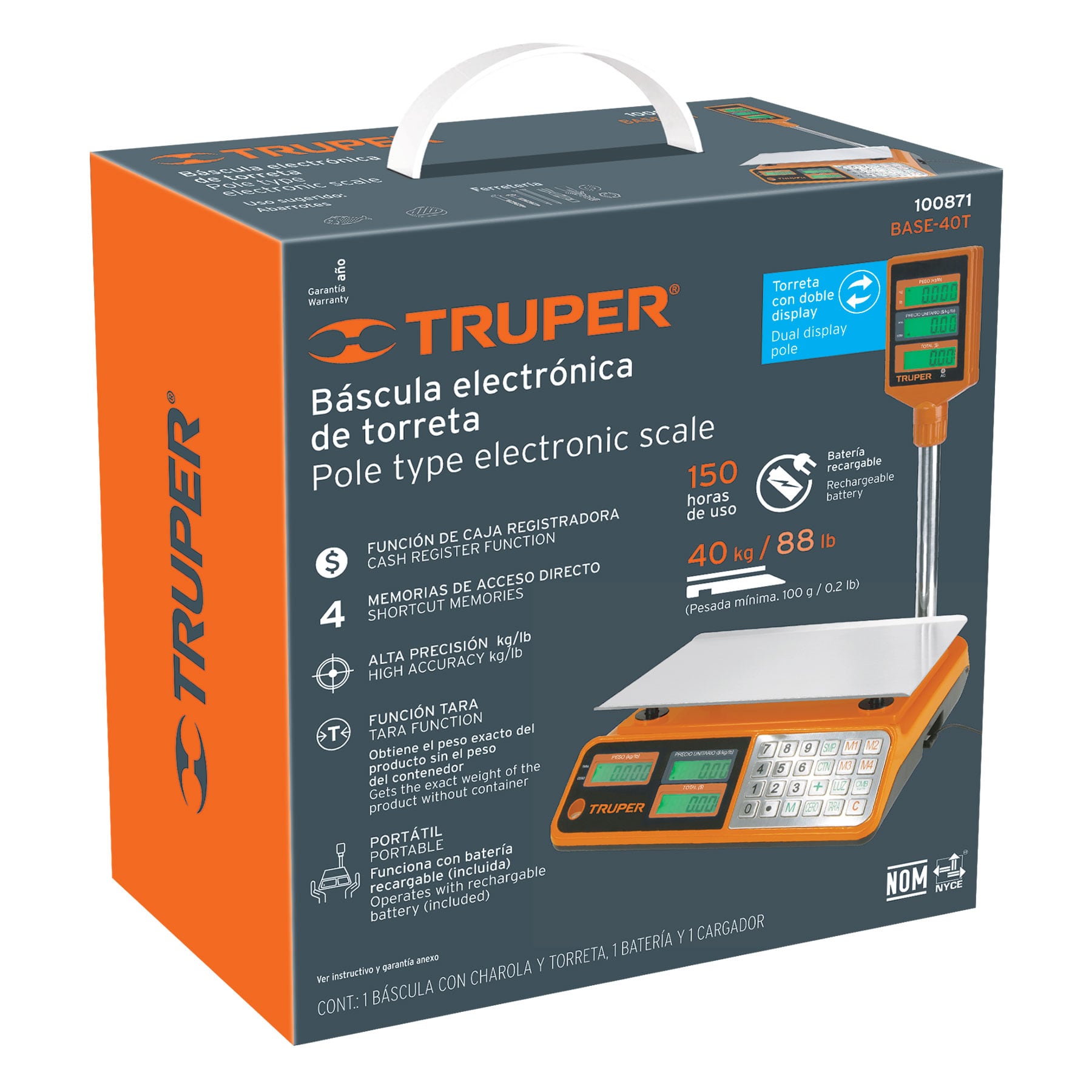 Bascula electronica multifunciones con torreta 40 kg, Truper