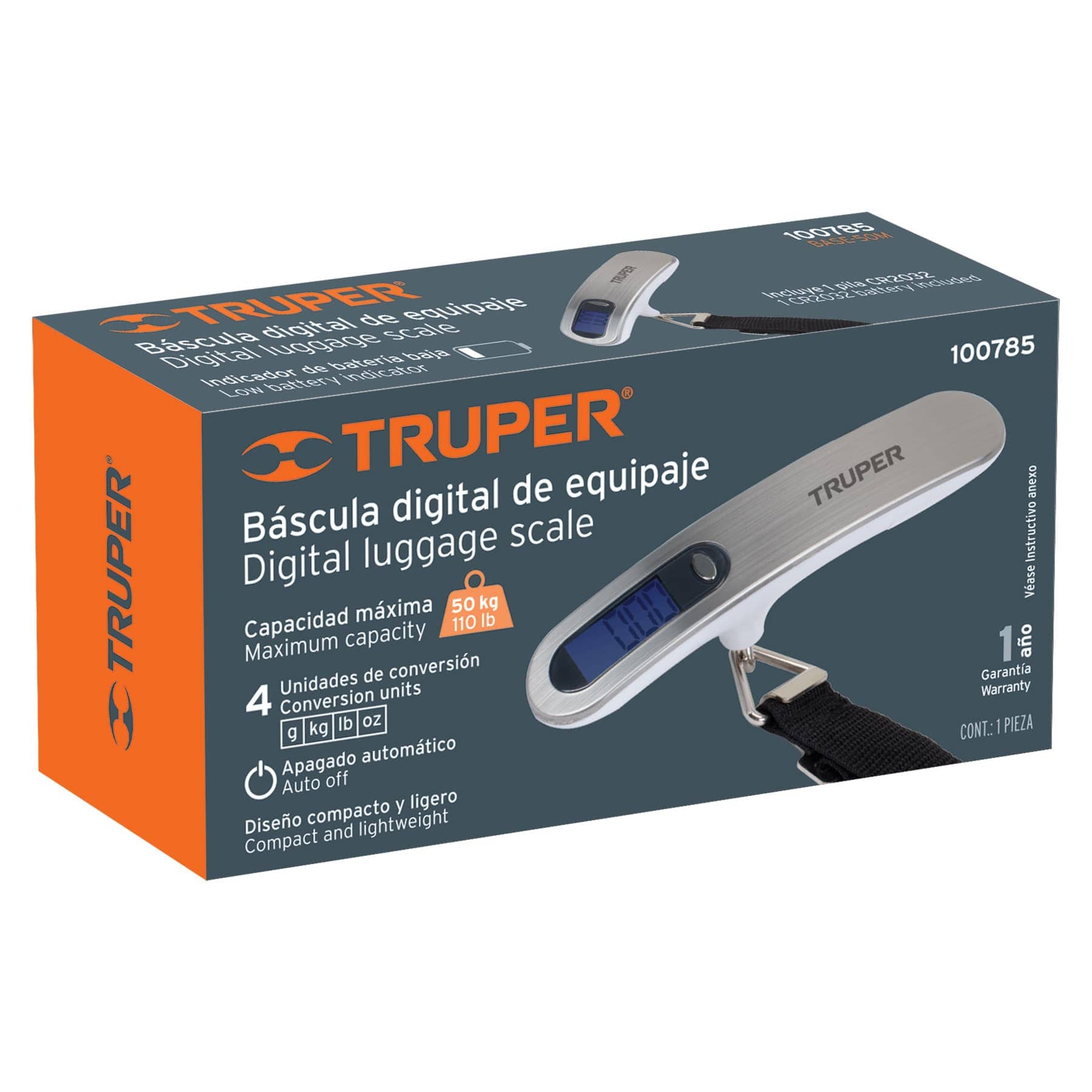 Bascula electronica para equipaje, de pilas, 50 kg, Truper