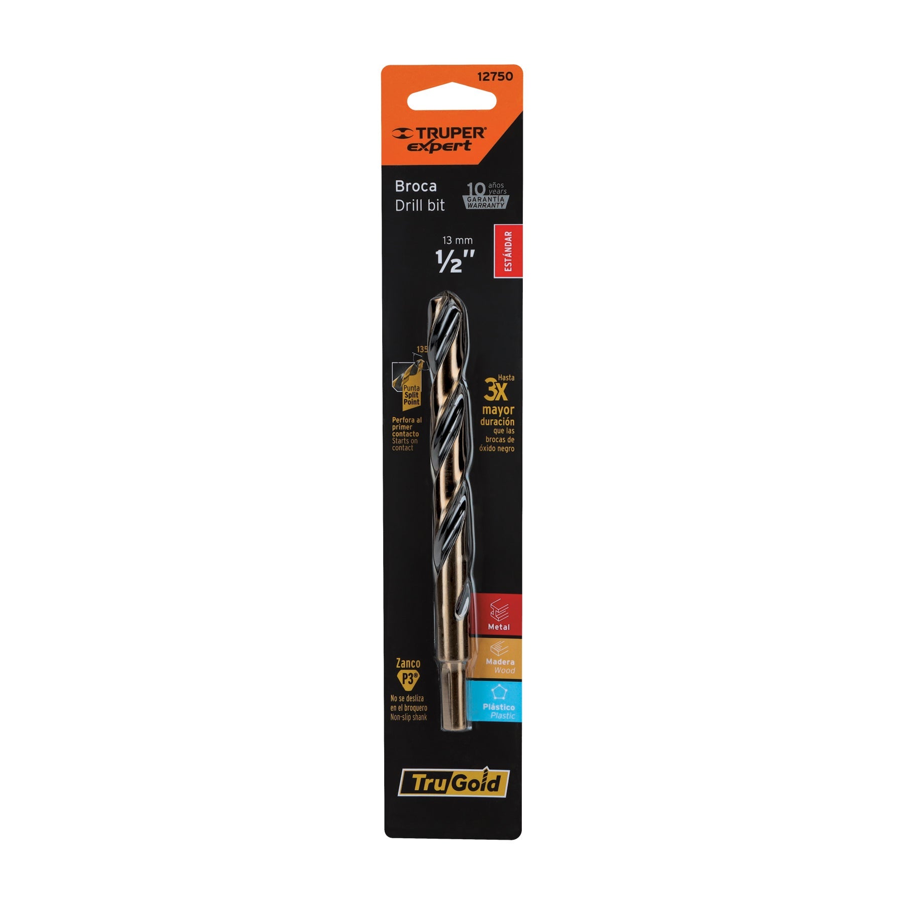 Broca HSS 1/2' Trugold para metal en blister, Expert