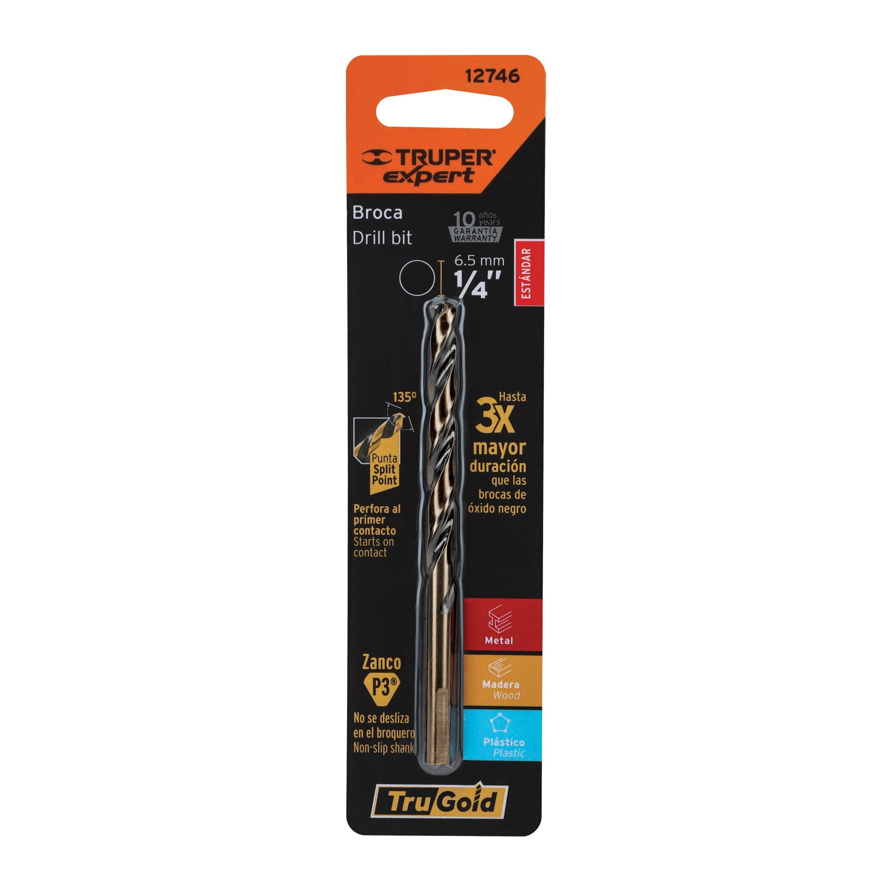 Broca HSS 1/4' Trugold para metal en blister, Expert