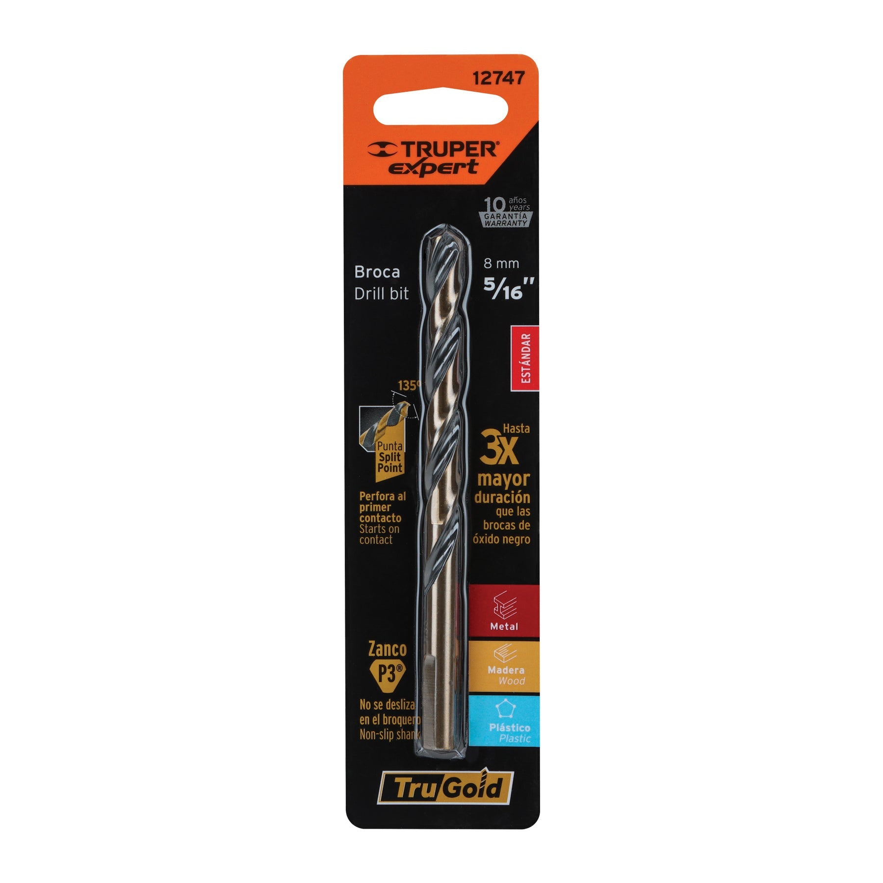 Broca HSS 5/16' Trugold para metal en blister, Expert