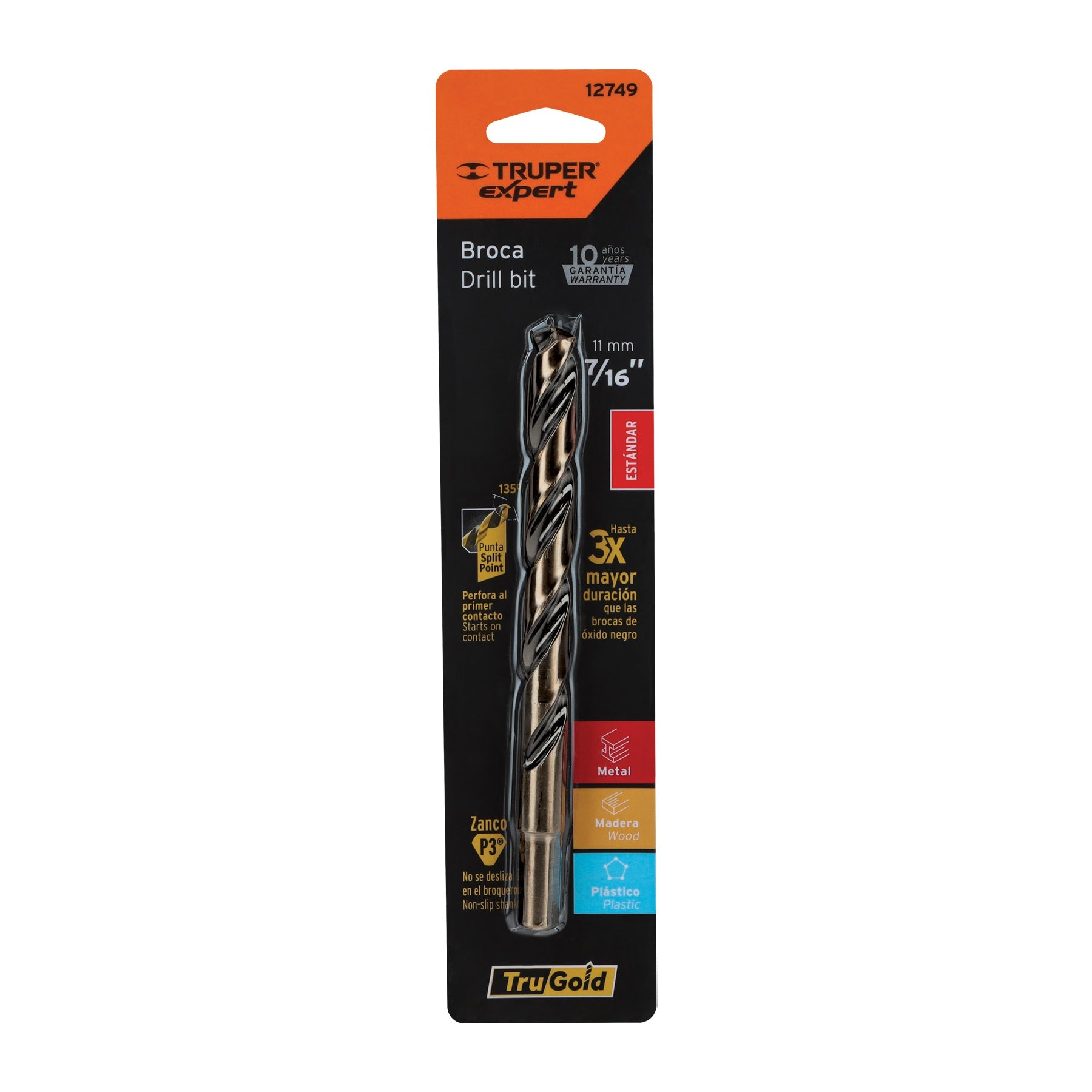 Broca HSS 7/16' Trugold para metal en blister, Expert