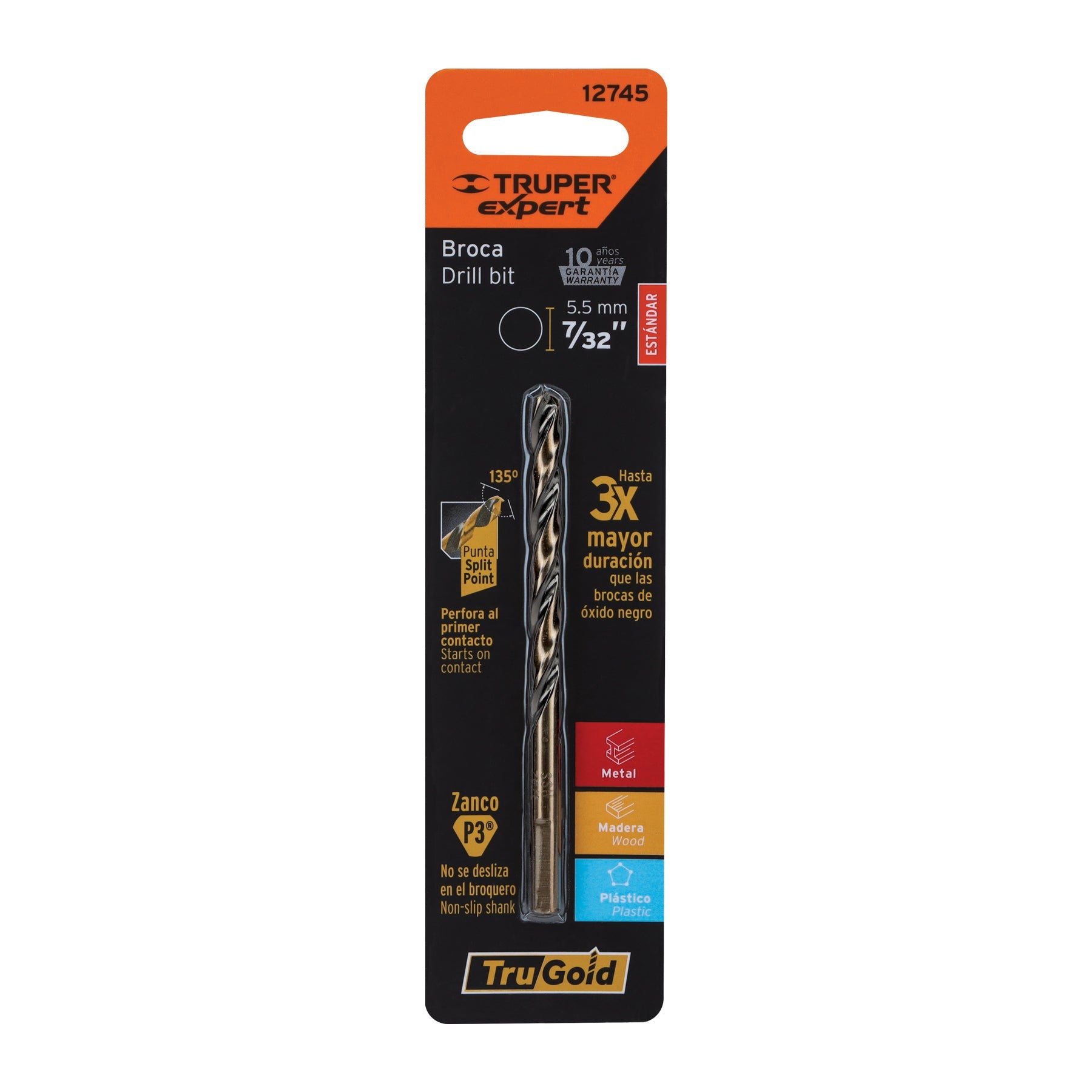 Broca HSS 7/32' Trugold para metal en blister, Expert