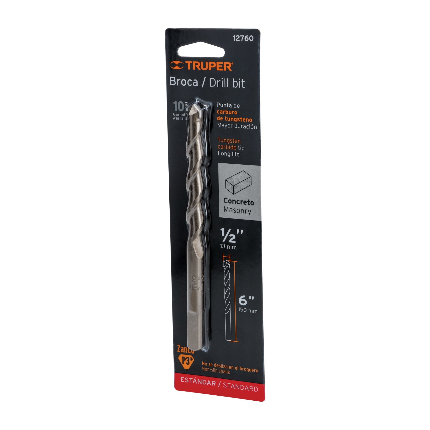 Broca para concreto de 1/2 x 6' en blister, TRUPER